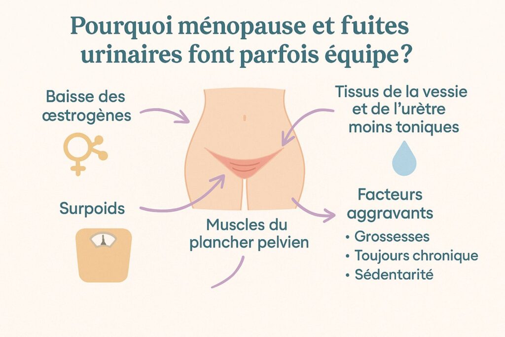 un shémas illustré pour expliquer le rapport ménopause et fuites urinaires
