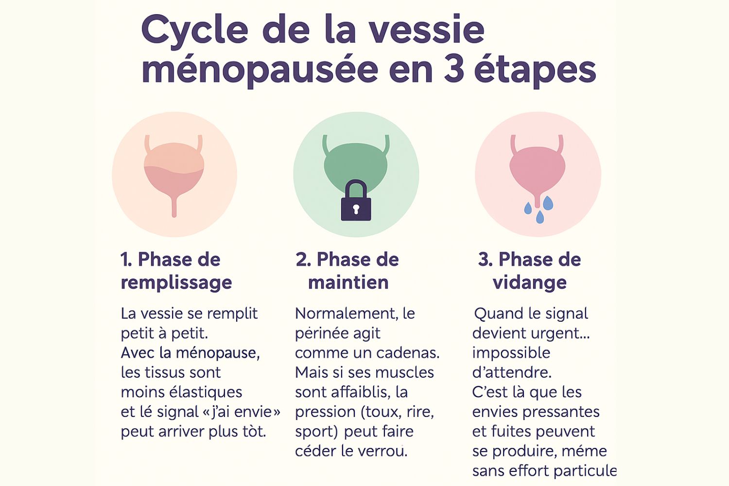 Ménopause et fuites urinaires : en parler pour mieux agir 2 vessie ménopausée pour expliquer ménopause et fuites urinaires