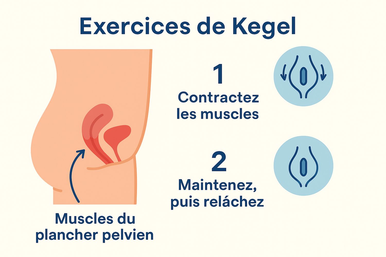 Ménopause et fuites urinaires : en parler pour mieux agir 3 illustration d'un exercice de kegel à pratiquer en cas de ménopause et fuites urinaires