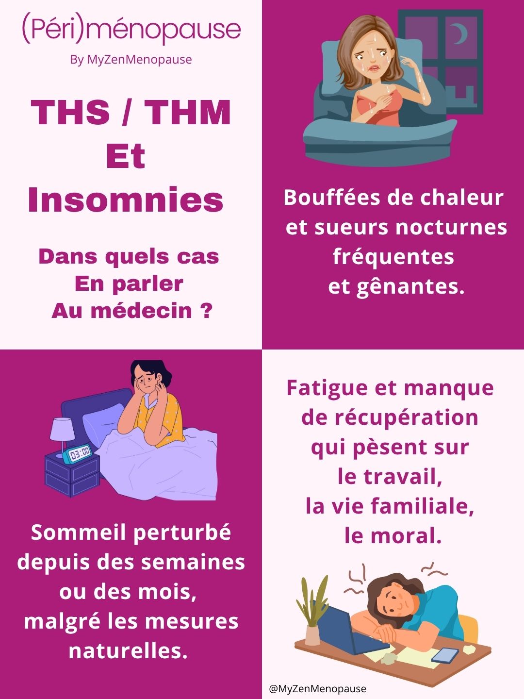 Image avec 3 cas dans lesquels il faut consulter un médecin en cas d'insomnie à la ménopause