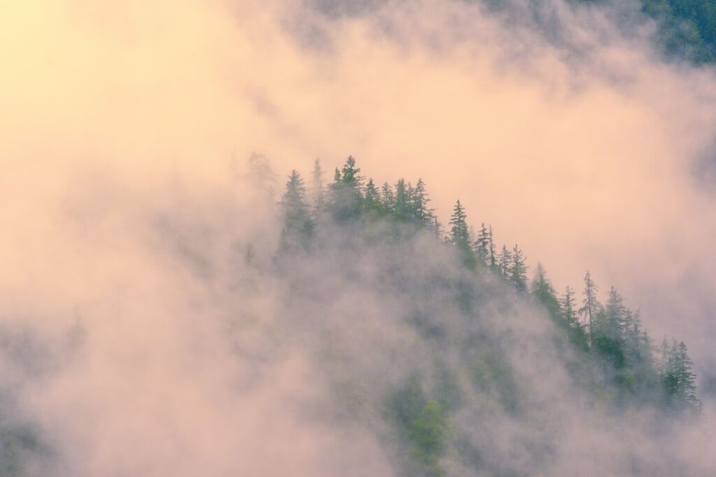 Des montagnes dana le brouillard pour illustrer l'article comment savoir si on est ménopausée quand on a un stérilet